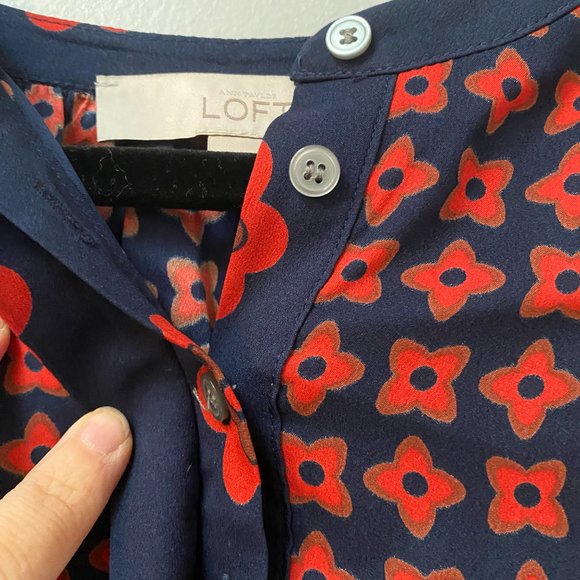 LOFT Red and Blue Abstract Floral Dropped Waist Dress Size Sp - Picture 3 of 11